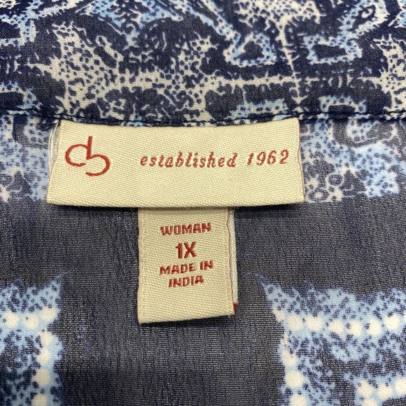 Dress Barn Navy Blue Paisley Sheer Tunic W 1X Tie at Neck BEACH BOHO - Picture 3 of 10